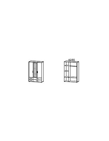 MENTON - Armoire 3 portes dont 1 miroir 4 tiroirs 1/3 lingère 2/3 penderie 