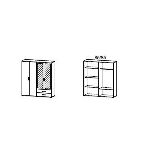 MENTON - Armoire 4 portes dont 2 miroirs 2 tiroirs 1/2 lingère 1/2 penderie 