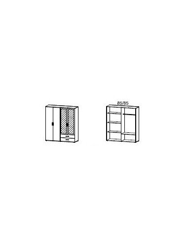 MENTON - Armoire 4 portes dont 2 miroirs 2 tiroirs 1/2 lingère 1/2 penderie 