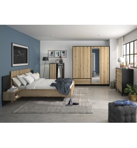 MIMOZA - Lit pour couchage 140x190 (sans matelas, ni sommier) avec chevet 