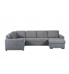 MAXWELL - Salon d’angle U convertible avec méridienne coffre DROIT tissu gris 
