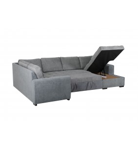 MAXWELL - Salon d’angle U convertible avec méridienne coffre DROIT tissu gris  2