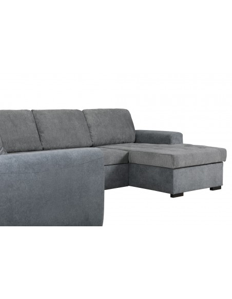 MAXWELL - Salon d’angle U convertible avec méridienne coffre DROIT tissu gris 