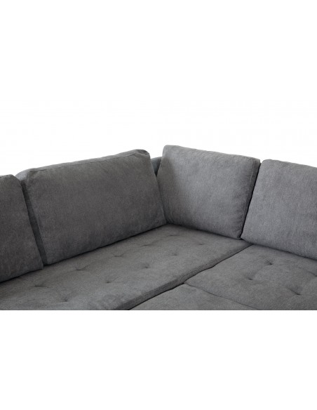 MAXWELL - Salon d’angle U convertible avec méridienne coffre DROIT tissu gris 