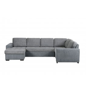 MAXWELL - Salon d’angle U convertible avec méridienne coffre GAUCHE tissu gris 