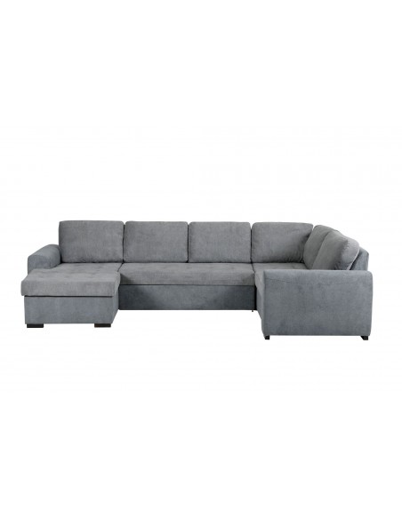 MAXWELL - Salon d’angle U convertible avec méridienne coffre GAUCHE tissu gris 