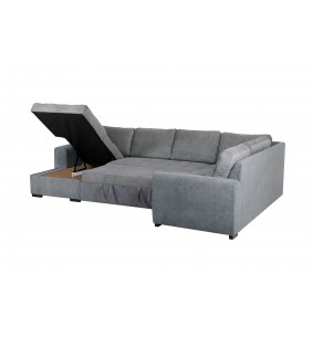 MAXWELL - Salon d’angle U convertible avec méridienne coffre GAUCHE tissu gris  2