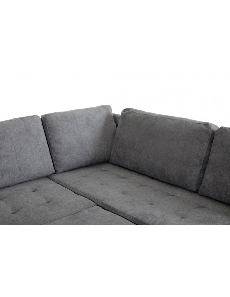 MAXWELL - Salon d’angle U convertible avec méridienne coffre GAUCHE tissu gris 