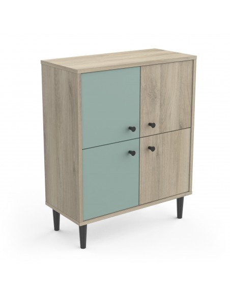 SMARTY - Meuble d'appoint 4 portes imitation Chêne kronberg/Vert 