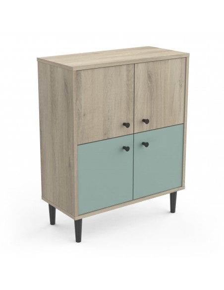SMARTY - Meuble d'appoint 4 portes imitation Chêne kronberg/Vert 