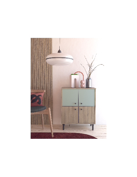 SMARTY - Meuble d'appoint 4 portes imitation Chêne kronberg/Vert 