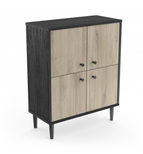 SMARTY - Meuble d'appoint 4 portes imitation Chêne kronberg/Noir 