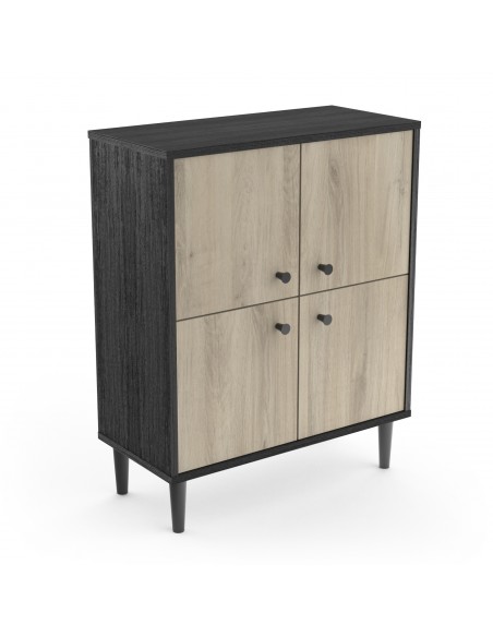 SMARTY - Meuble d'appoint 4 portes imitation Chêne kronberg/Noir 