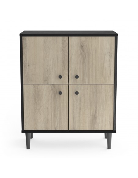 SMARTY - Meuble d'appoint 4 portes imitation Chêne kronberg/Noir 