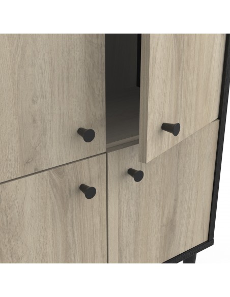 SMARTY - Meuble d'appoint 4 portes imitation Chêne kronberg/Noir 