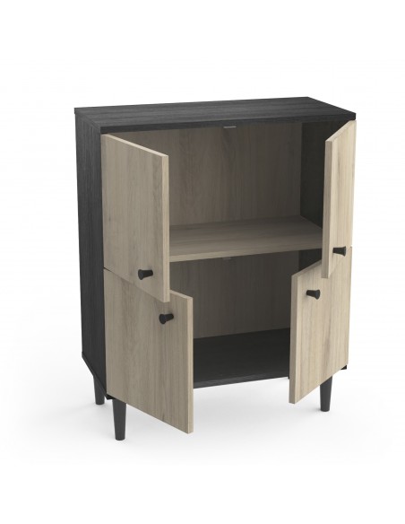 SMARTY - Meuble d'appoint 4 portes imitation Chêne kronberg/Noir 