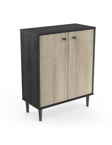 SMARTY - Meuble d'appoint 2 portes imitation Chêne kronberg/Noir 