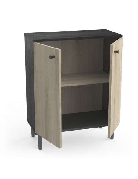 SMARTY - Meuble d'appoint 2 portes imitation Chêne kronberg/Noir 