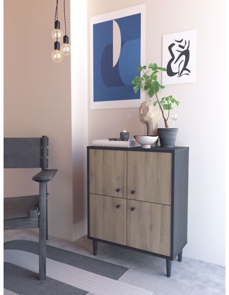 SMARTY - Meuble d'appoint 2 portes imitation Chêne kronberg/Noir 