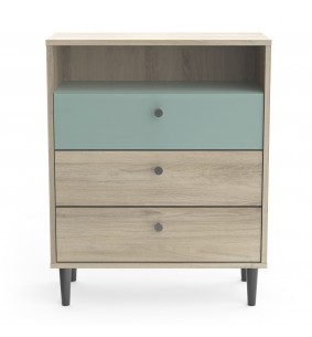 SMARTY - Commode 3 tiroirs 1 niche Chêne kronberg/Vert  2