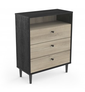 SMARTY - Commode 3 tiroirs 1 niche imitation Chêne kronberg/Noir 