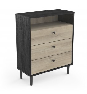 SMARTY - Commode 3 tiroirs 1 niche imitation Chêne kronberg/Noir  2