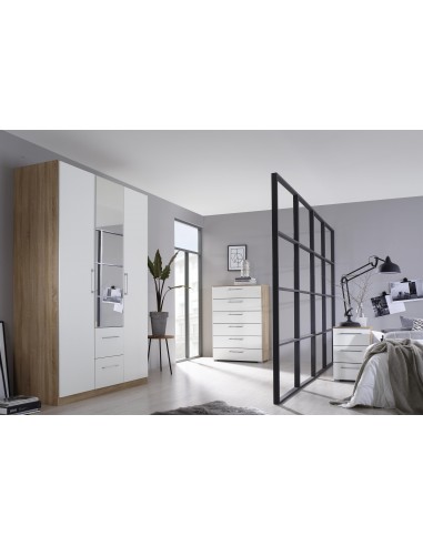 ELISE - Armoire 3 portes dont 1 miroir central 2 tiroirs 