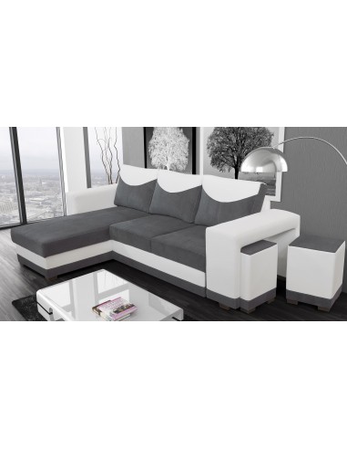 AVERY - Canapé d'angle convertible avec 2 poufs 