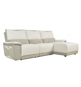 HOUSTON - Canapé angle chaise longue relaxation électrique DROIT écru 