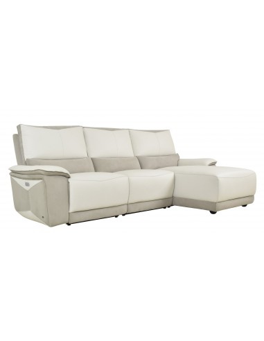 HOUSTON - Canapé angle chaise longue relaxation électrique DROIT écru 