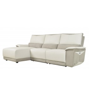 HOUSTON - Canapé angle chaise longue relaxation électrique GAUCHE écru 