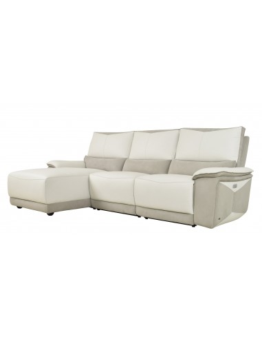HOUSTON - Canapé angle chaise longue relaxation électrique GAUCHE écru 
