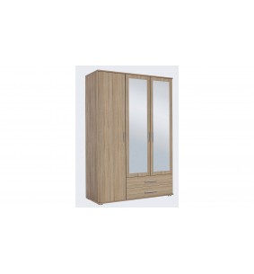 MENTON - Armoire 3 portes dont 2 miroirs 2 tiroirs Chêne 