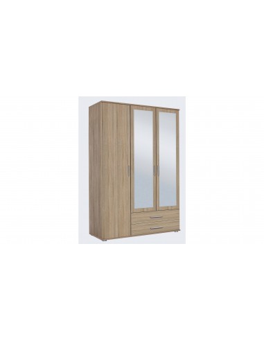 MENTON - Armoire 3 portes dont 2 miroirs 2 tiroirs Chêne 
