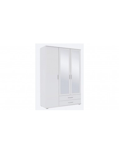 MENTON - Armoire 3 portes dont 2 miroirs 2 tiroirs Blanc 